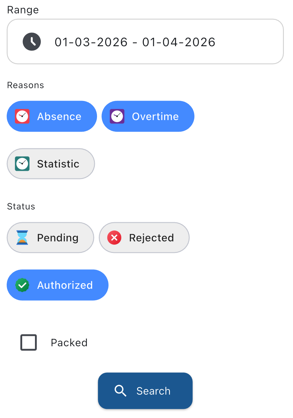 Justifications screen