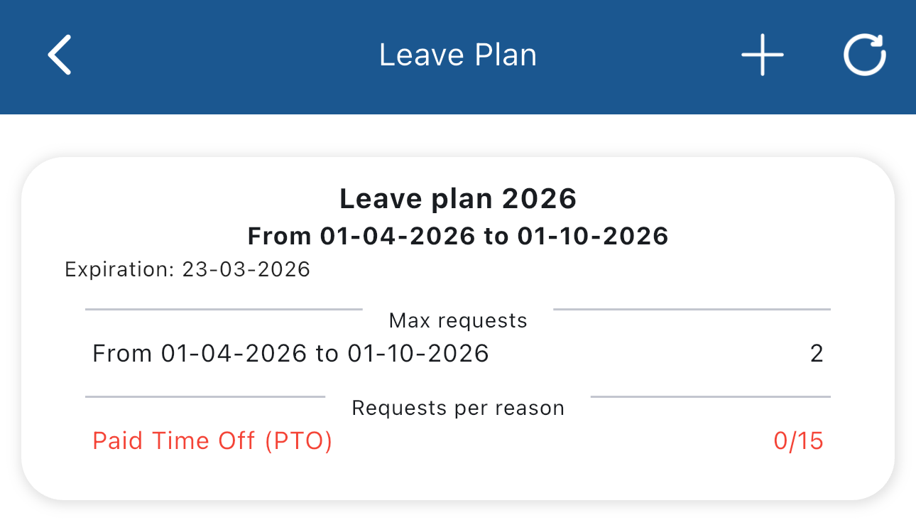 Leave plan screen