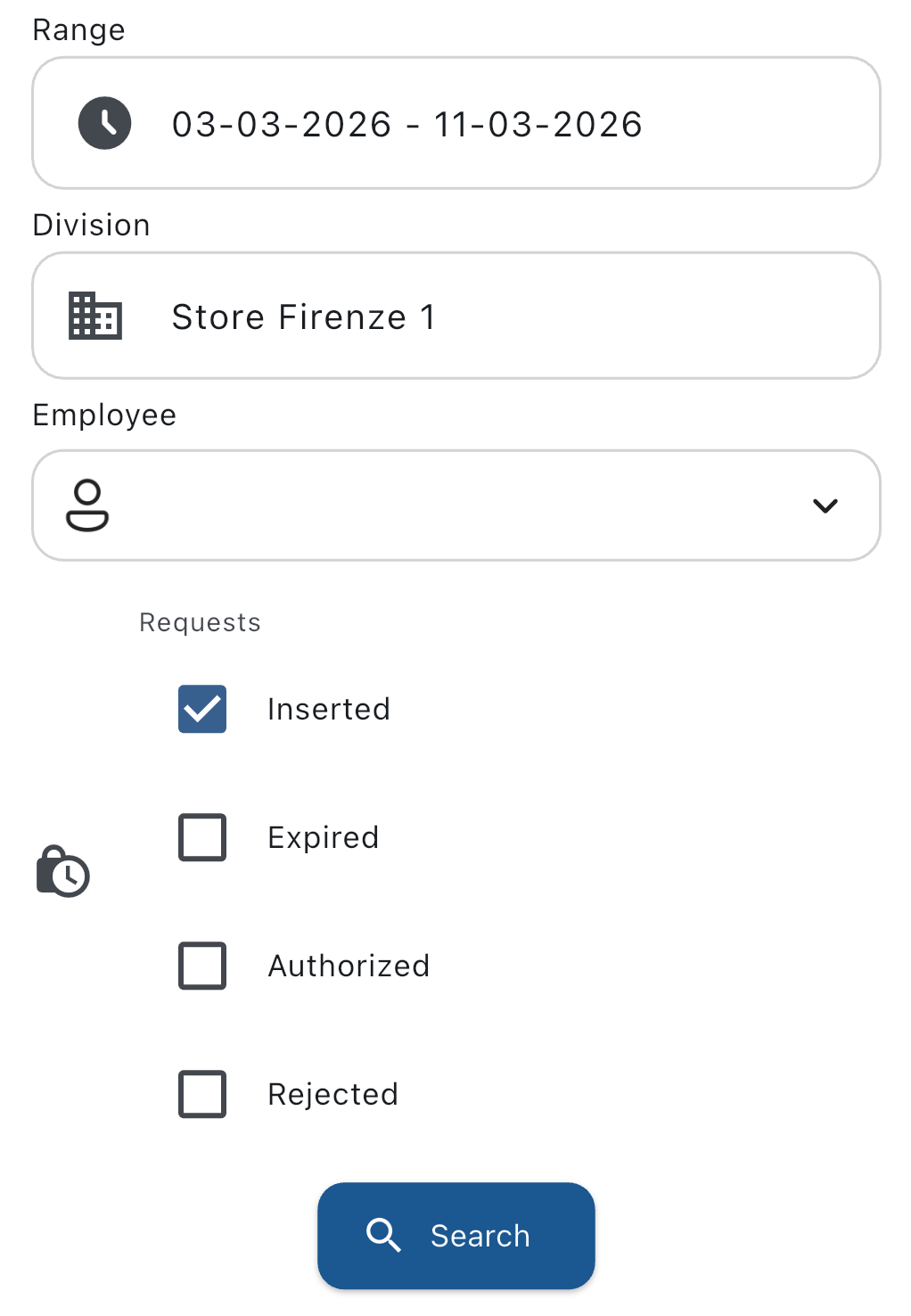 Clocking request search