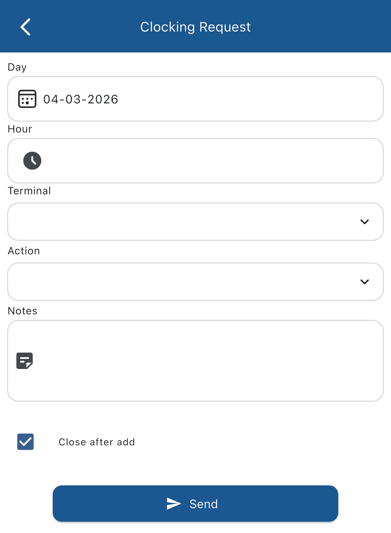 Clocking request screenshot