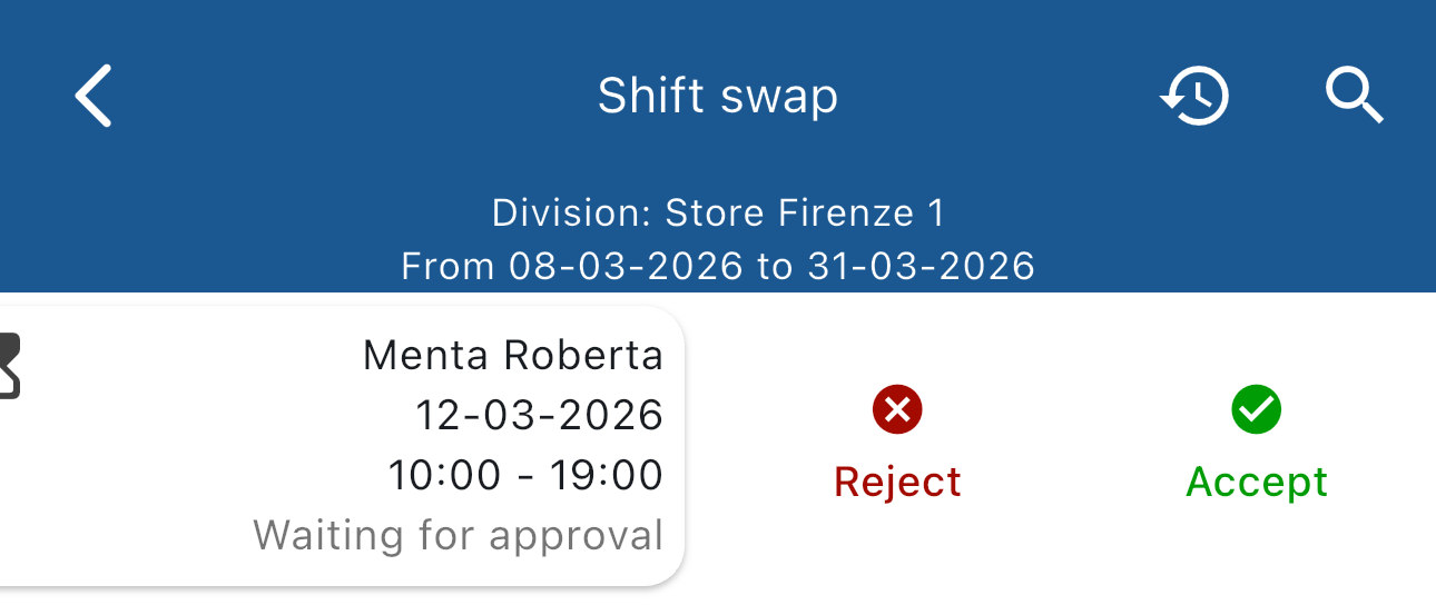 Shift swap requests list with buttons