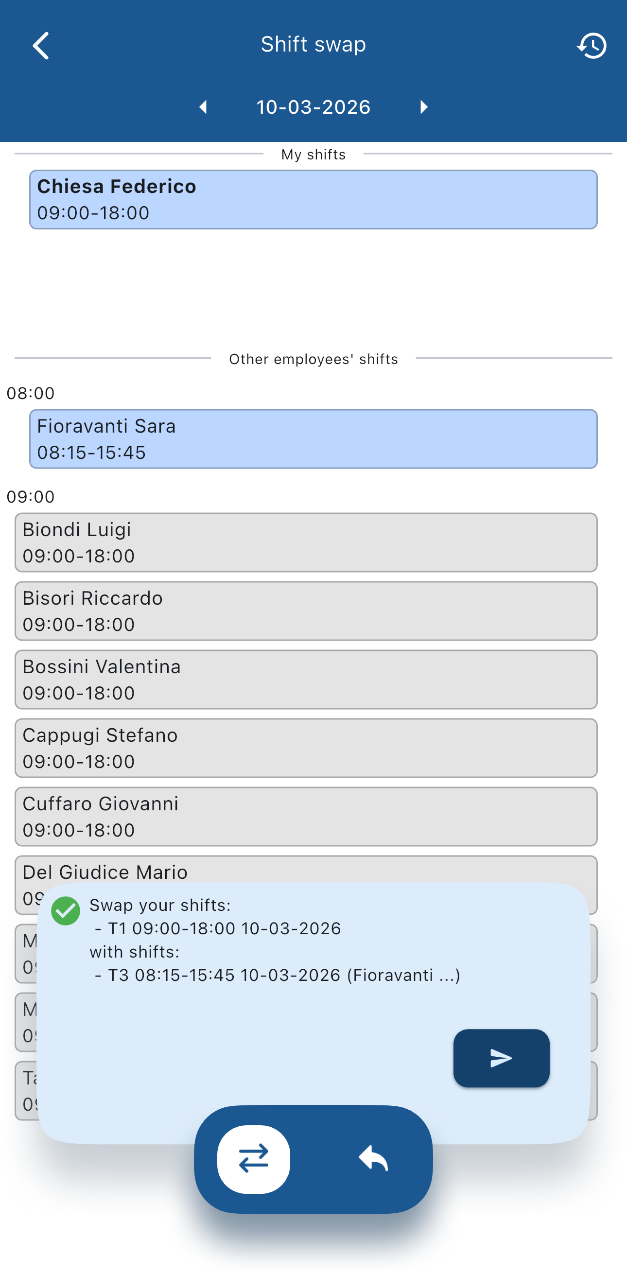 Shifts swap screen valid