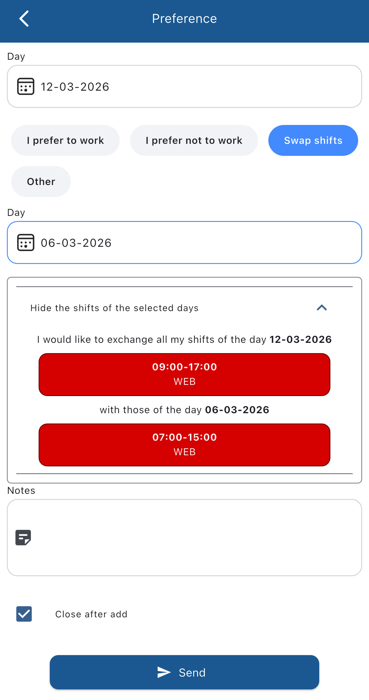 Shifts swap screenshot