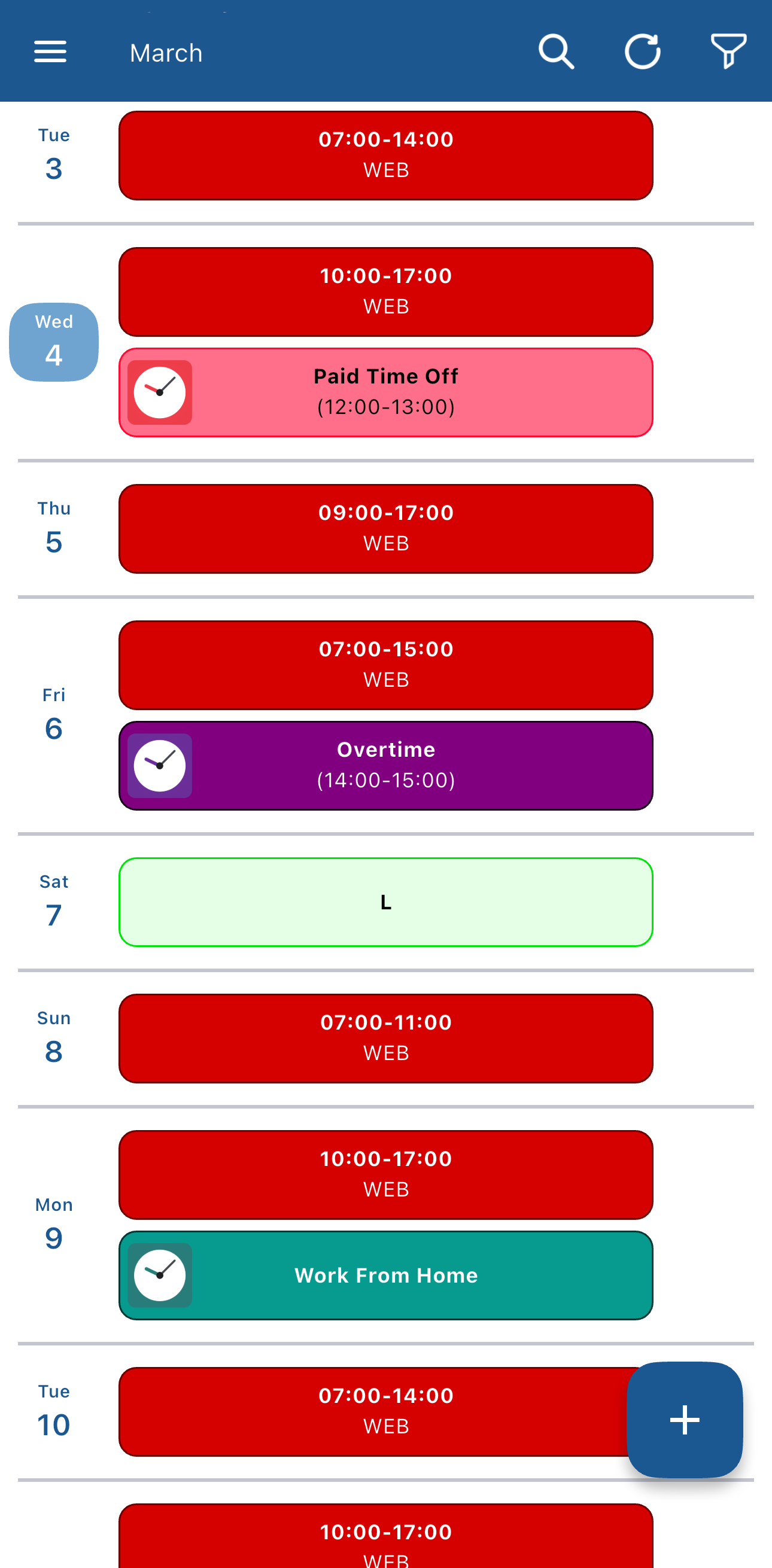 Shifts view screenshot